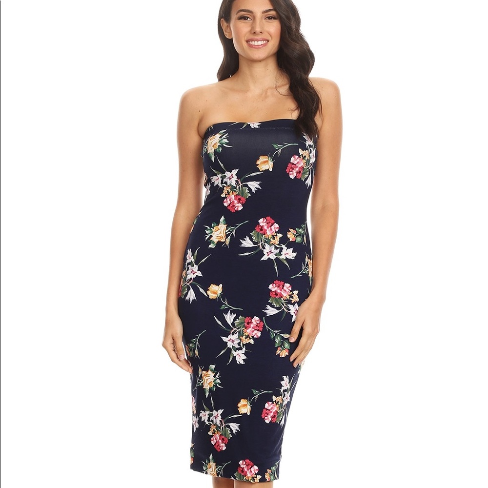 New floral bodycon strapless dress sizes s-lrg